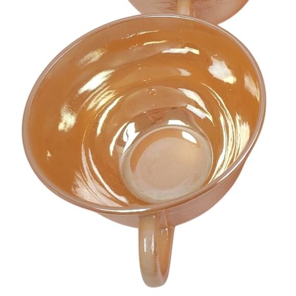 4 Vintage Fire-King Oven Ware Iridescent Orange Leaf Pattern Teacups Made In USA - Picture 3 of 6